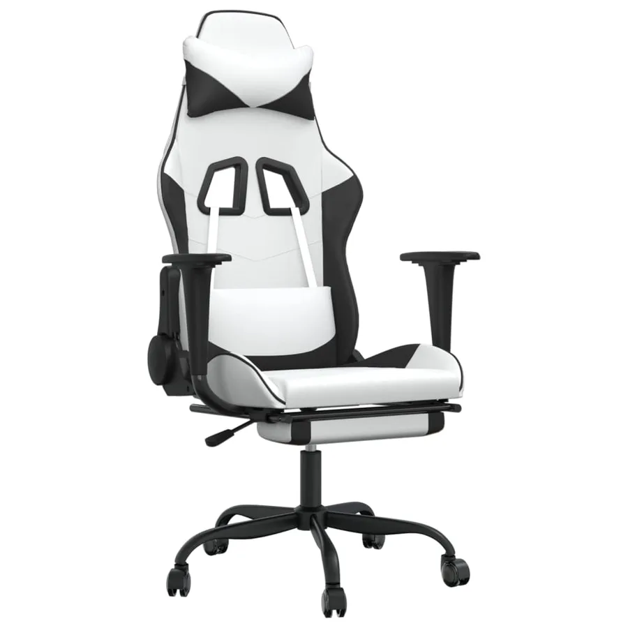 Chaise de jeu avec repose-pied Blanc et noir Similicuir - 2