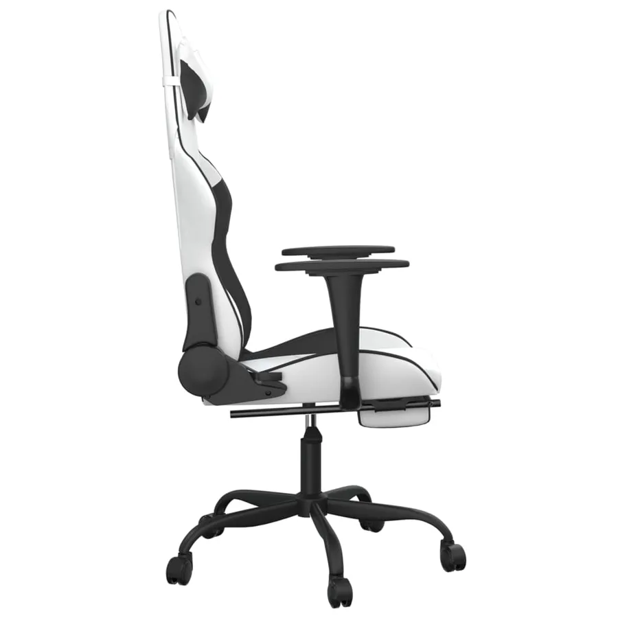 Chaise de jeu avec repose-pied Blanc et noir Similicuir - 4