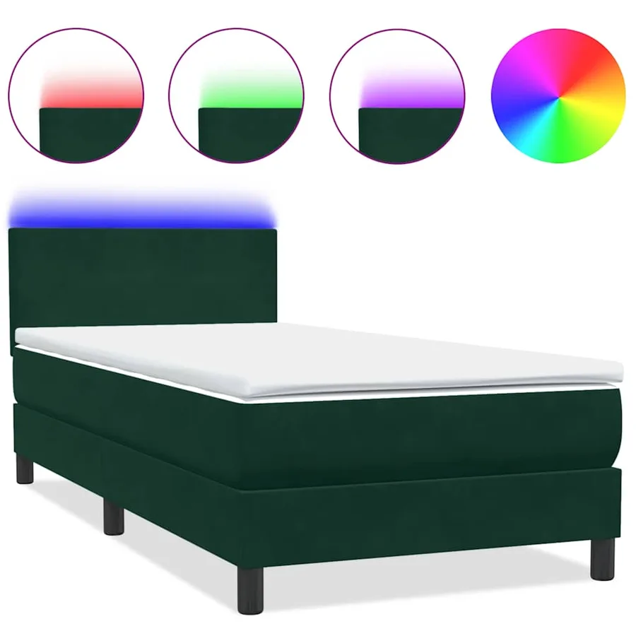 Sommier à lattes de lit et matelas et LED vert foncé 80x220 cm velours - 2