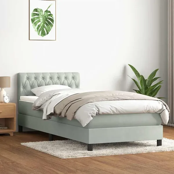 Sommier à lattes de lit et matelas gris clair 80x210 cm velours