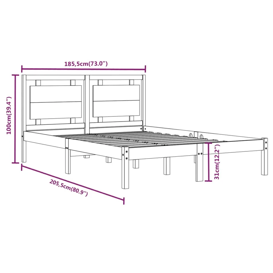 Cadre de lit sans matelas 180x200 cm bois massif - 6
