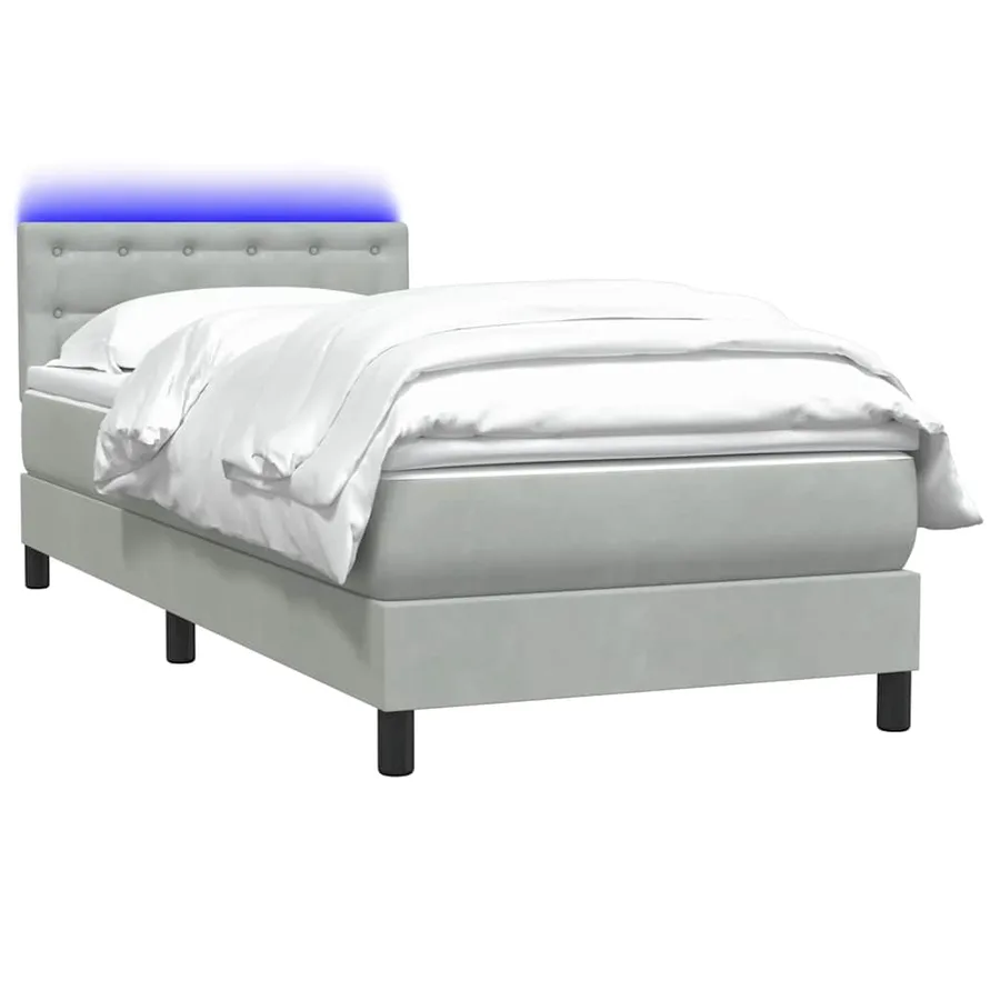 Sommier à lattes de lit et matelas et LED gris clair 80x210 cm velours - 3