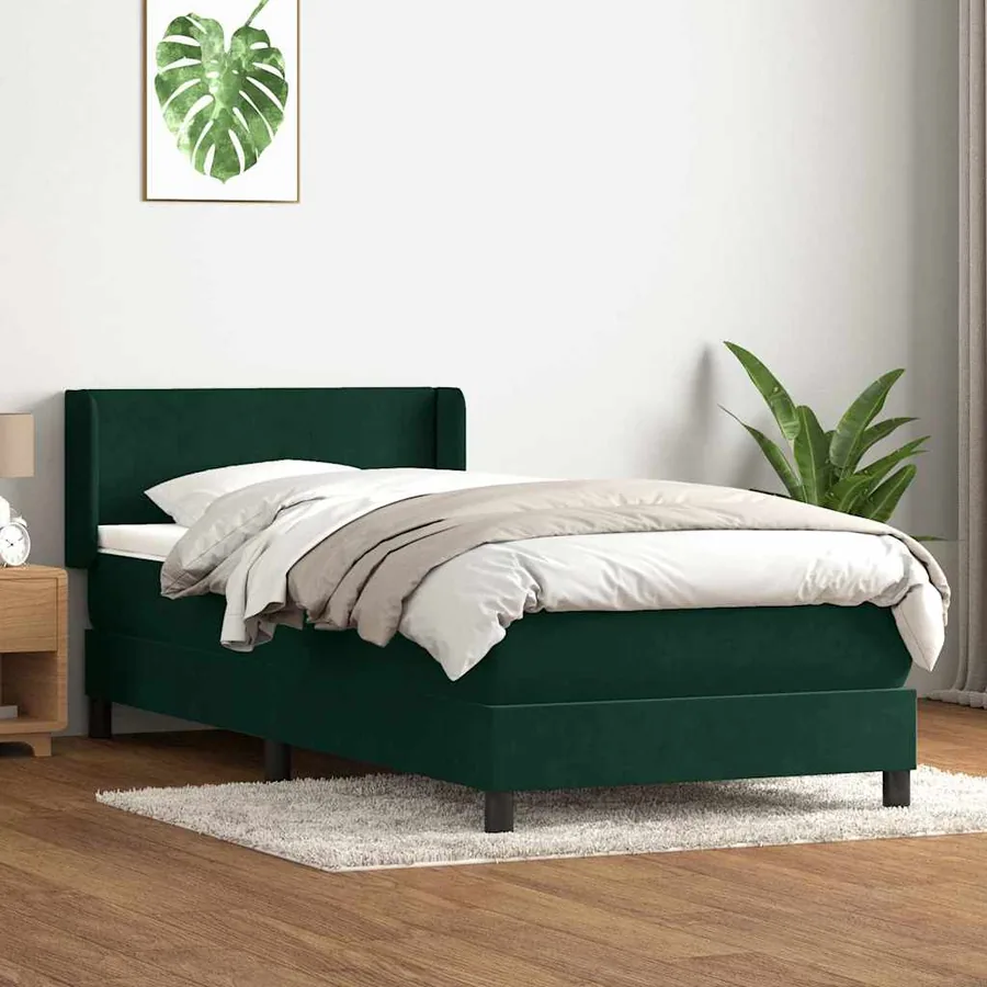 Sommier à lattes de lit et matelas vert foncé 80x220 cm velours