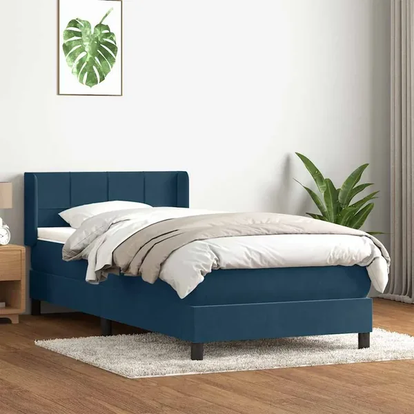 Sommier à lattes de lit et matelas bleu foncé 80x210 cm velours