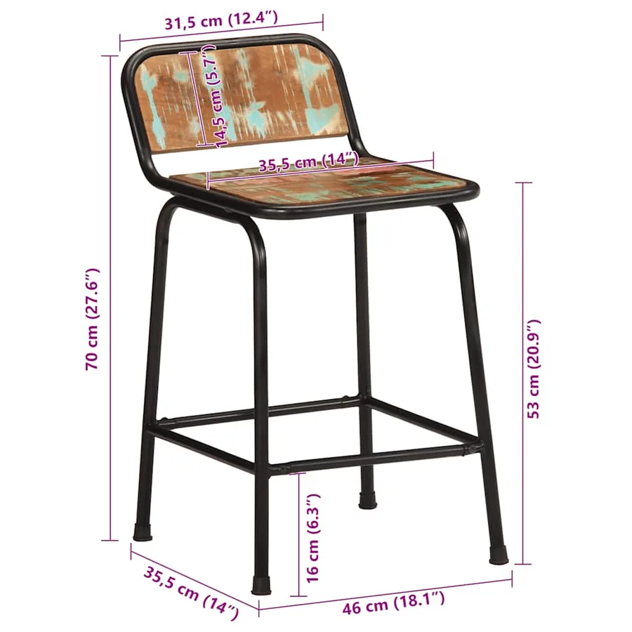Tabourets de bar lot de 4 46x35,5x70cm bois massif récupération - 8