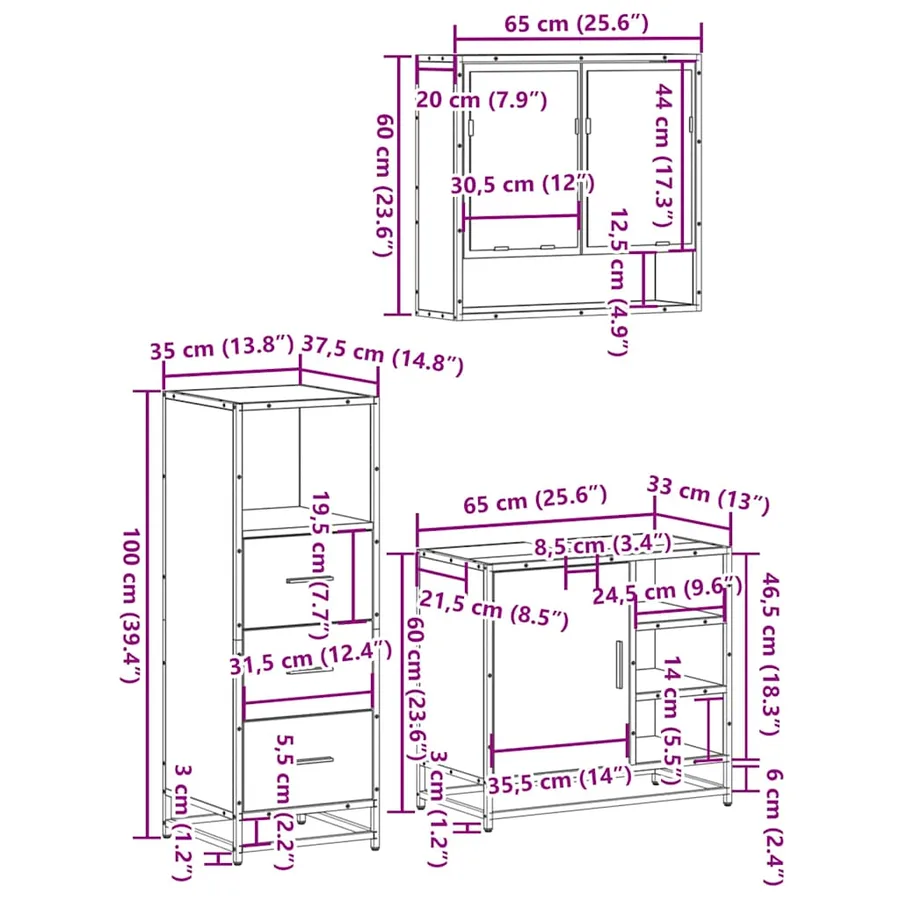 Ensemble de meubles de salle de bain 3 pcs chêne sonoma - 11