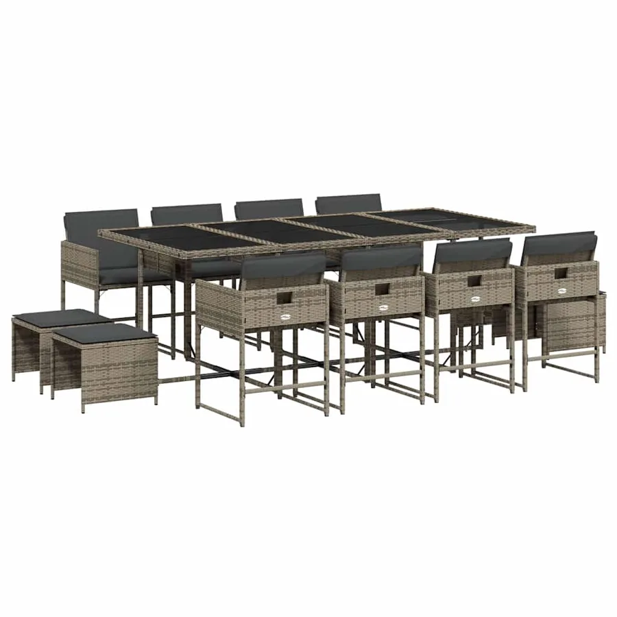 Ensemble à manger de jardin coussins 13 pcs gris résine tressée - 2