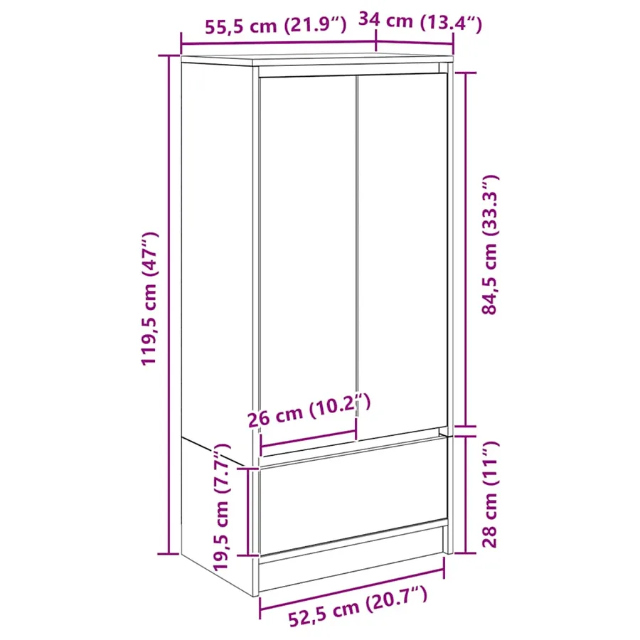 Armoire avec tiroir chêne artisanal 55,5x34x119,5 cm - 13