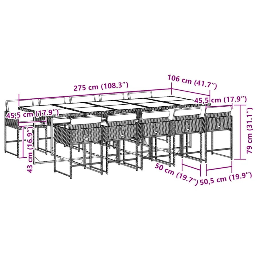 Ensemble à manger de jardin 11pcs avec coussins gris poly rotin - 6