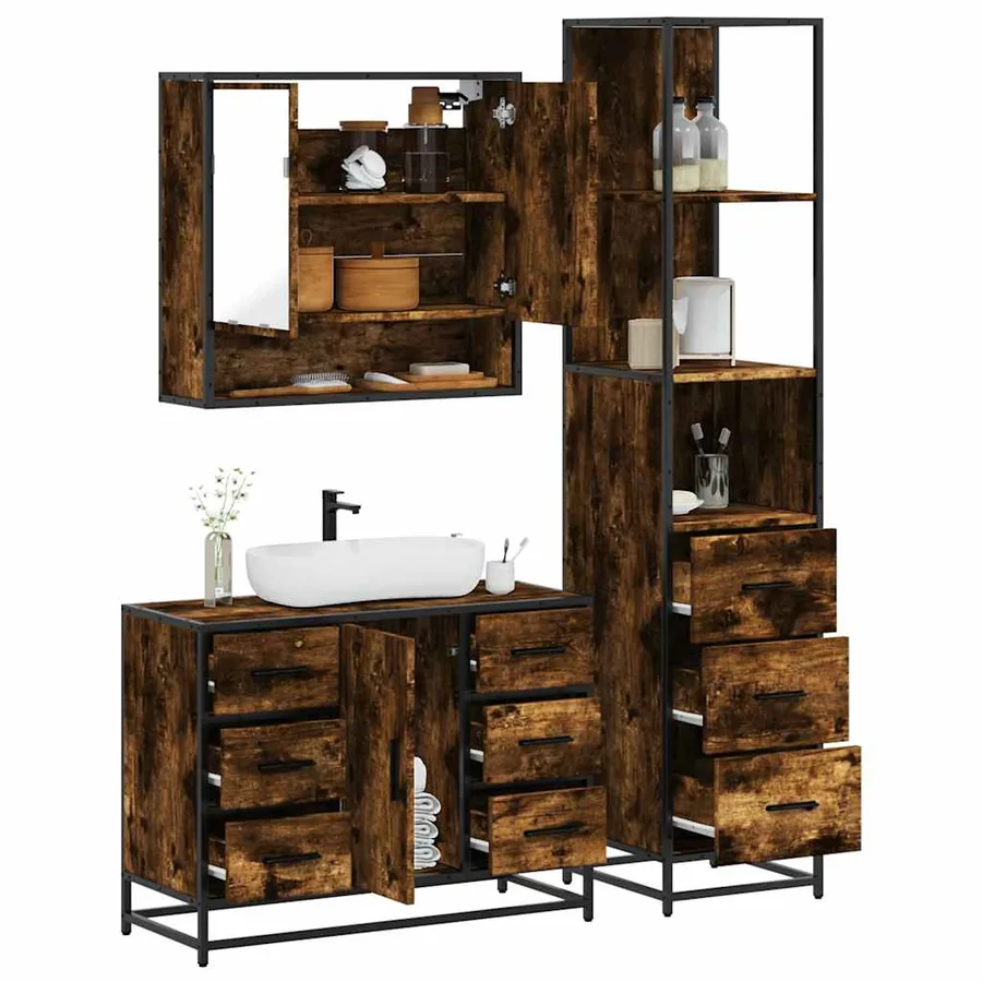 Ensemble de meubles de salle de bain 3 pcs Chêne fumé