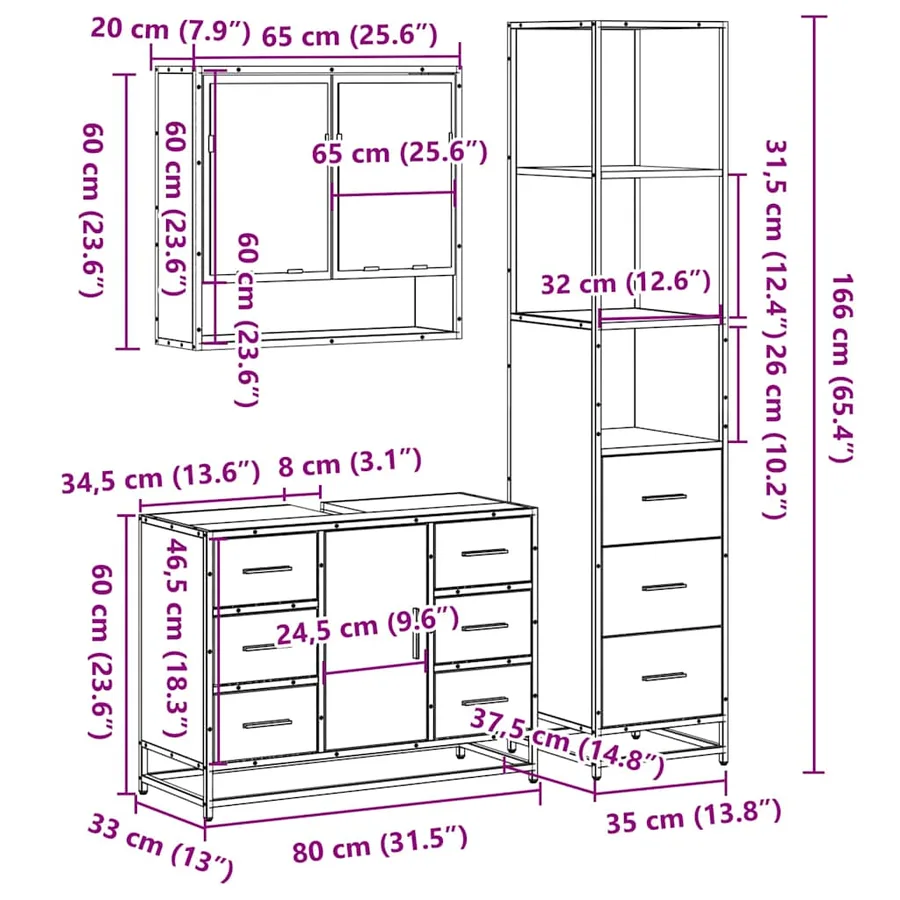 Ensemble de meubles de salle de bain 3 pcs Chêne fumé - 11