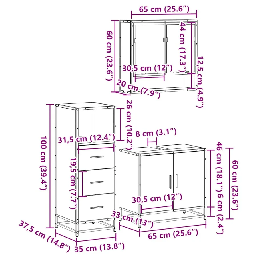 Ensemble de meubles de salle de bain 3 pcs Chêne fumé - 11