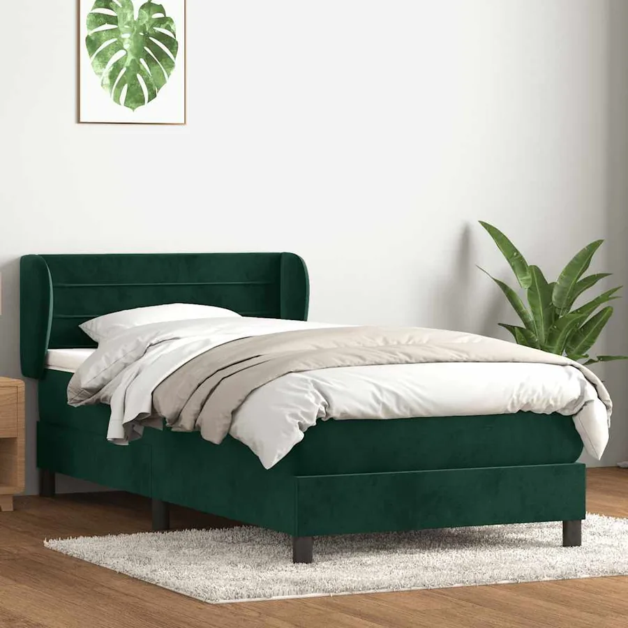 Sommier à lattes de lit et matelas vert foncé 90x210 cm velours