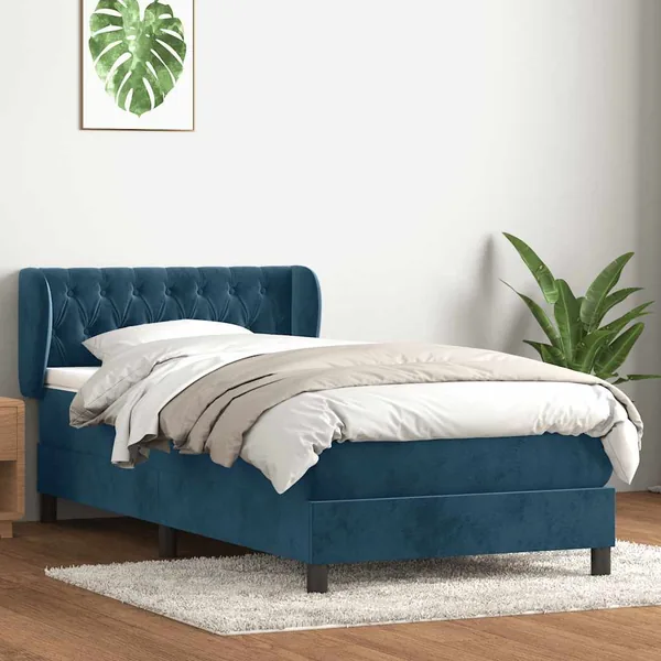 Sommier à lattes de lit et matelas bleu foncé 90x210 cm velours