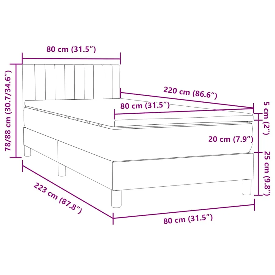 Sommier à lattes de lit et matelas gris clair 80x220 cm velours - 12