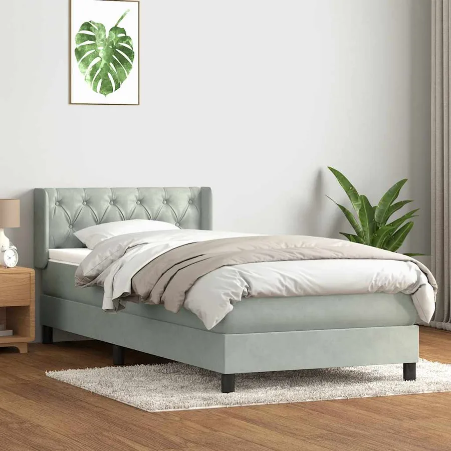 Sommier à lattes de lit et matelas gris clair 80x220 cm velours - 3