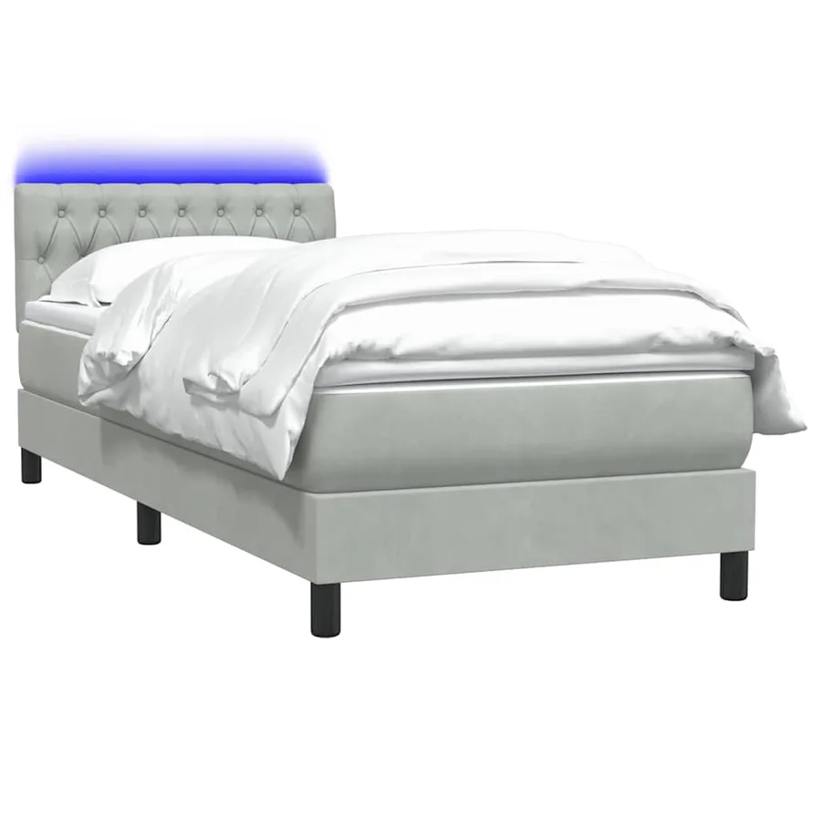 Sommier à lattes de lit et matelas et LED gris clair 80x220 cm velours - 3