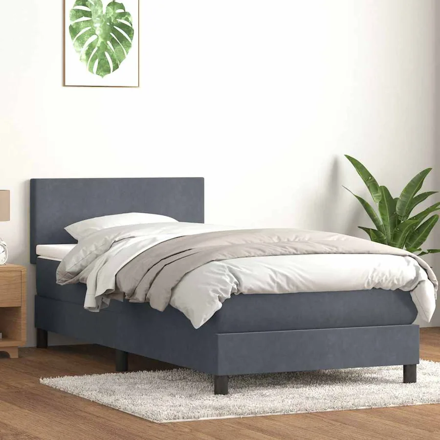 Sommier à lattes de lit et matelas et LED gris foncé 80x210 cm velours
