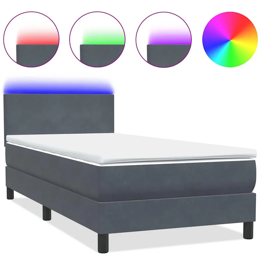 Sommier à lattes de lit et matelas et LED gris foncé 80x210 cm velours - 2