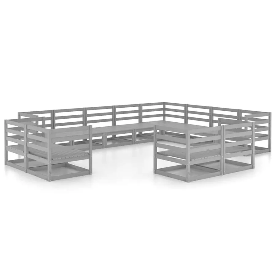 Salon de jardin 12 pcs gris bois de pin massif - 2