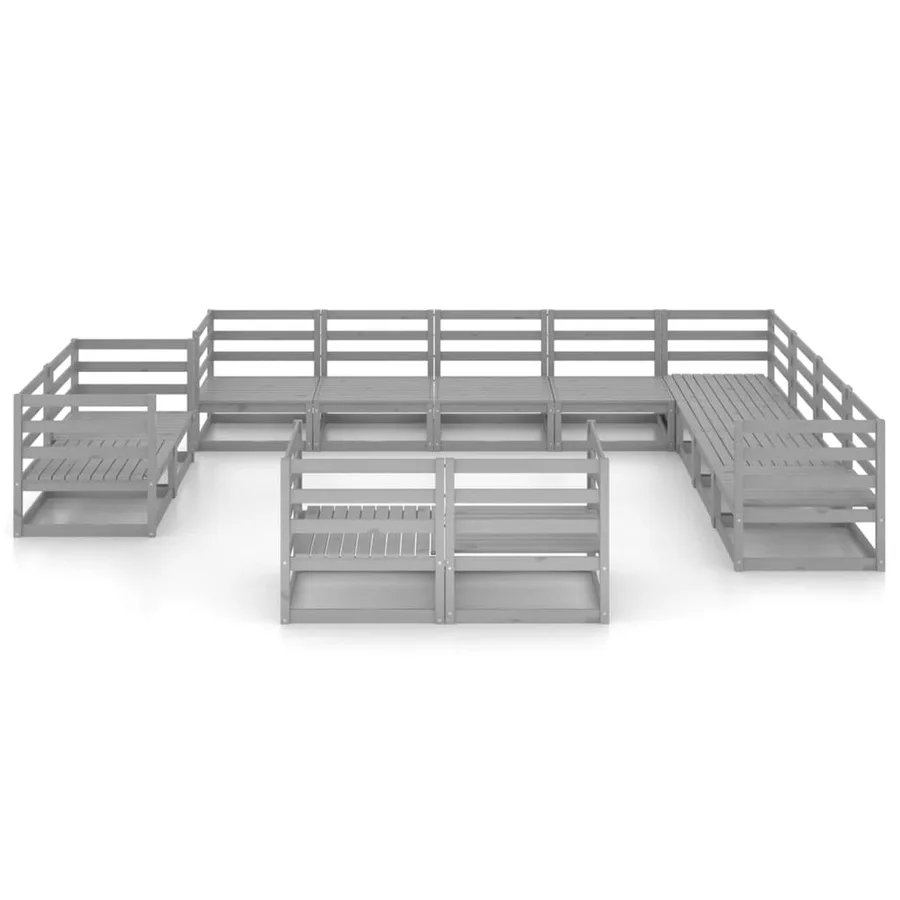 Salon de jardin 12 pcs gris bois de pin massif - 3