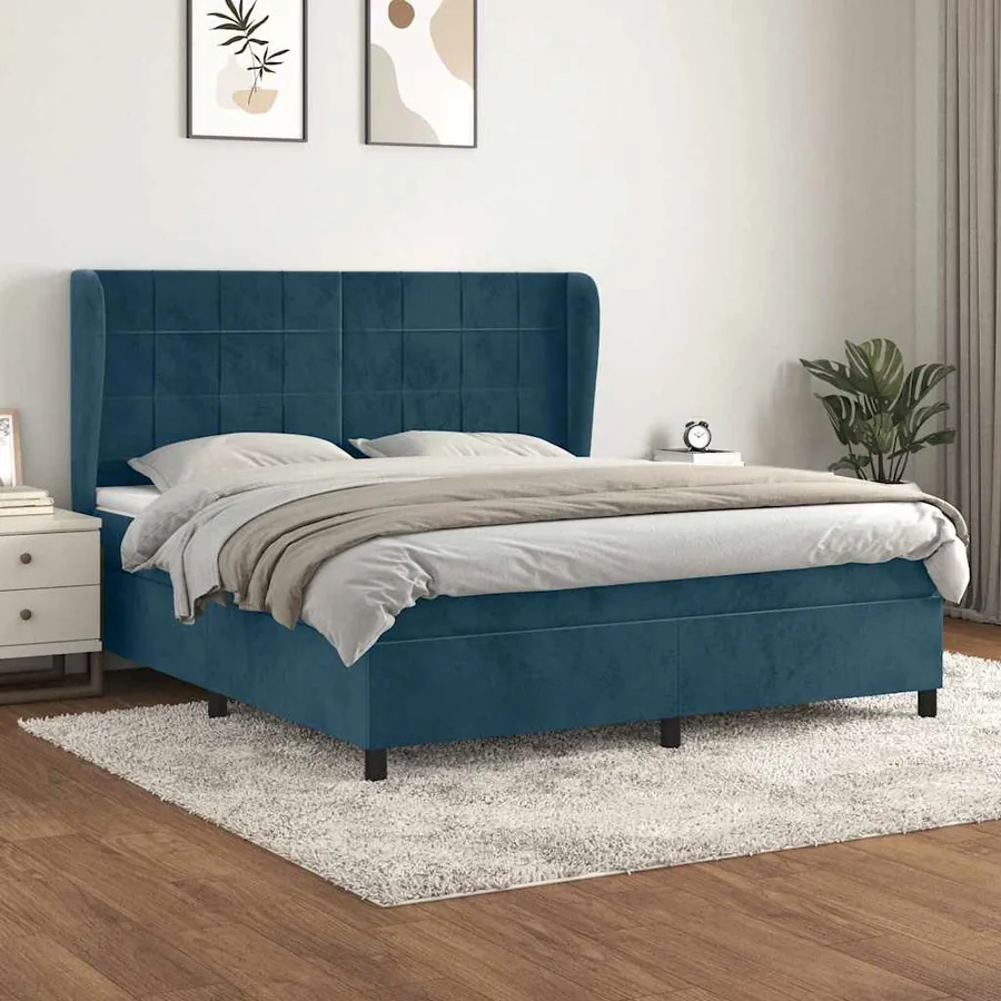 Sommier à lattes de lit et matelas Bleu foncé 160x200cm Velours