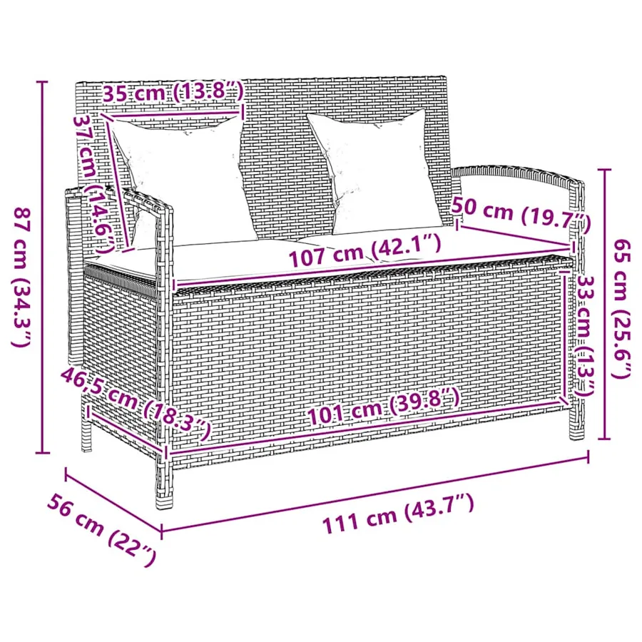 Banc de rangement de jardin avec coussin marron polyrotin - 12
