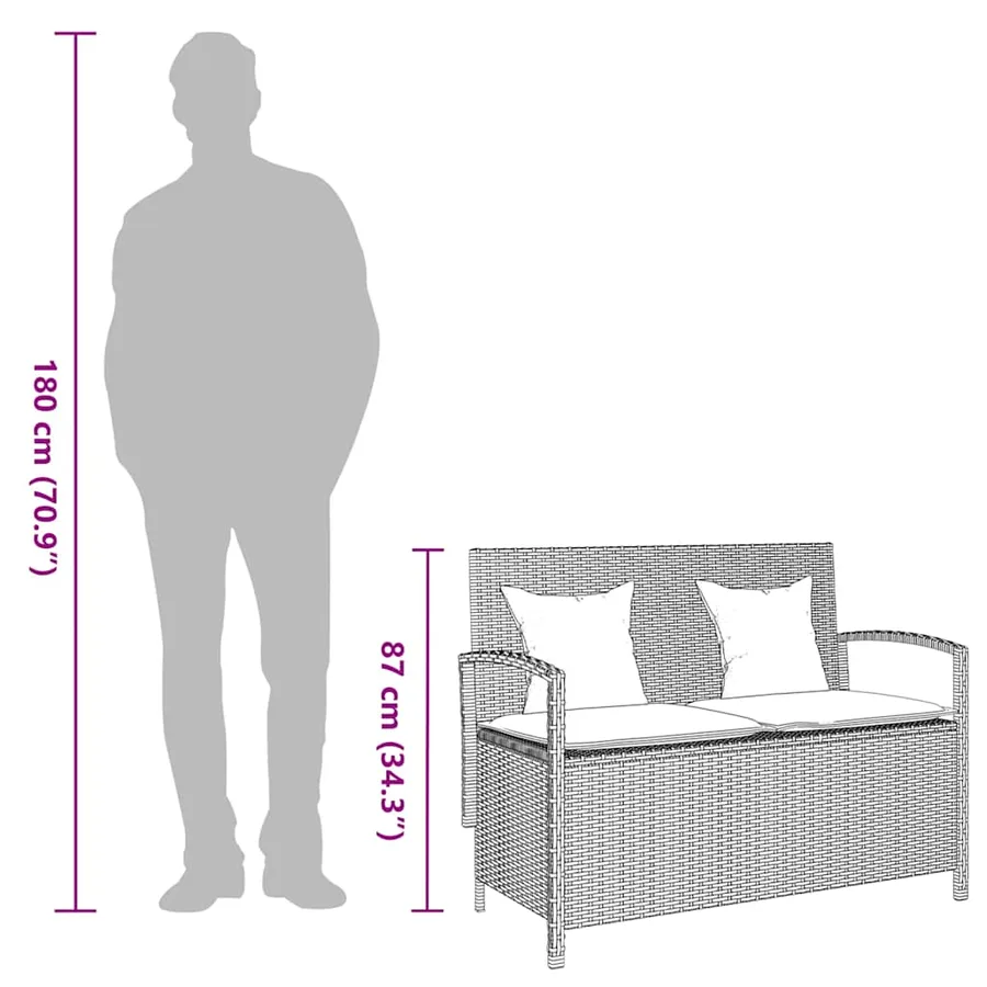Banc de rangement de jardin avec coussin marron polyrotin - 13