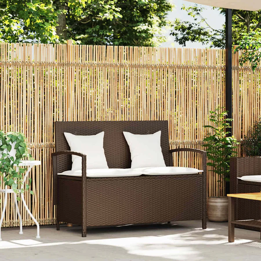 Banc de rangement de jardin avec coussin marron polyrotin - 2