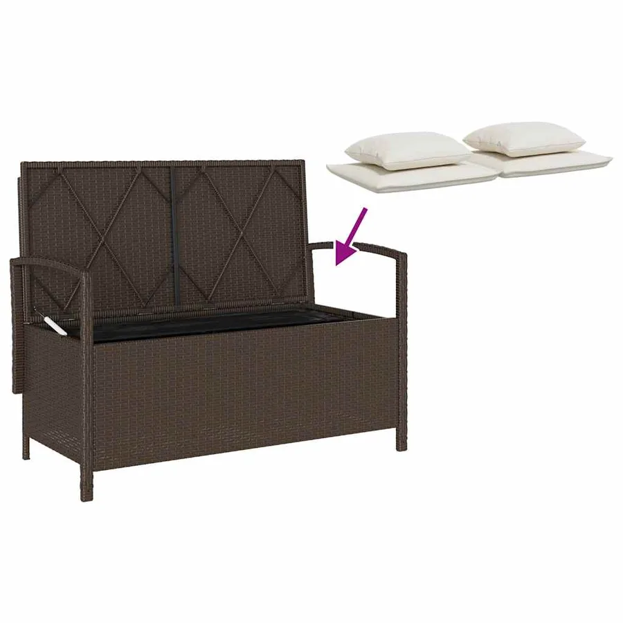 Banc de rangement de jardin avec coussin marron polyrotin - 9