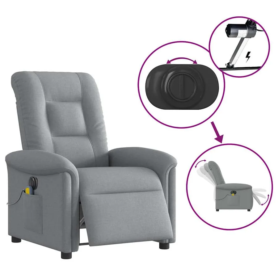 Fauteuil de massage inclinable électrique gris clair tissu - 9