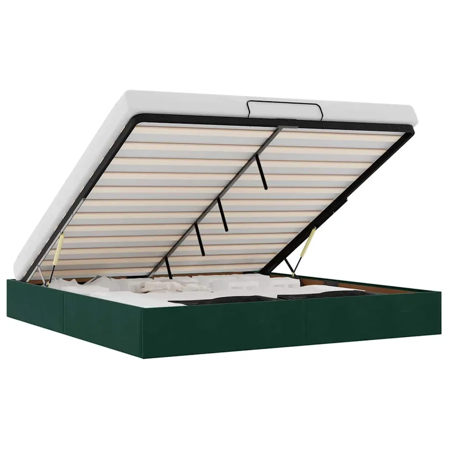 Cadre de lit ottoman sans matelas vert foncé 200x200 cm velours - 2