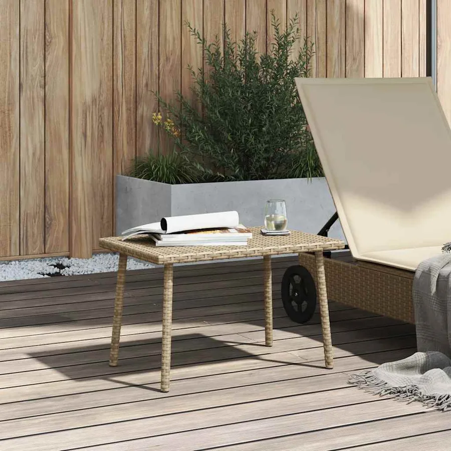 Table basse de jardin rectangulaire beige 60x40x37 cm rotin - 3