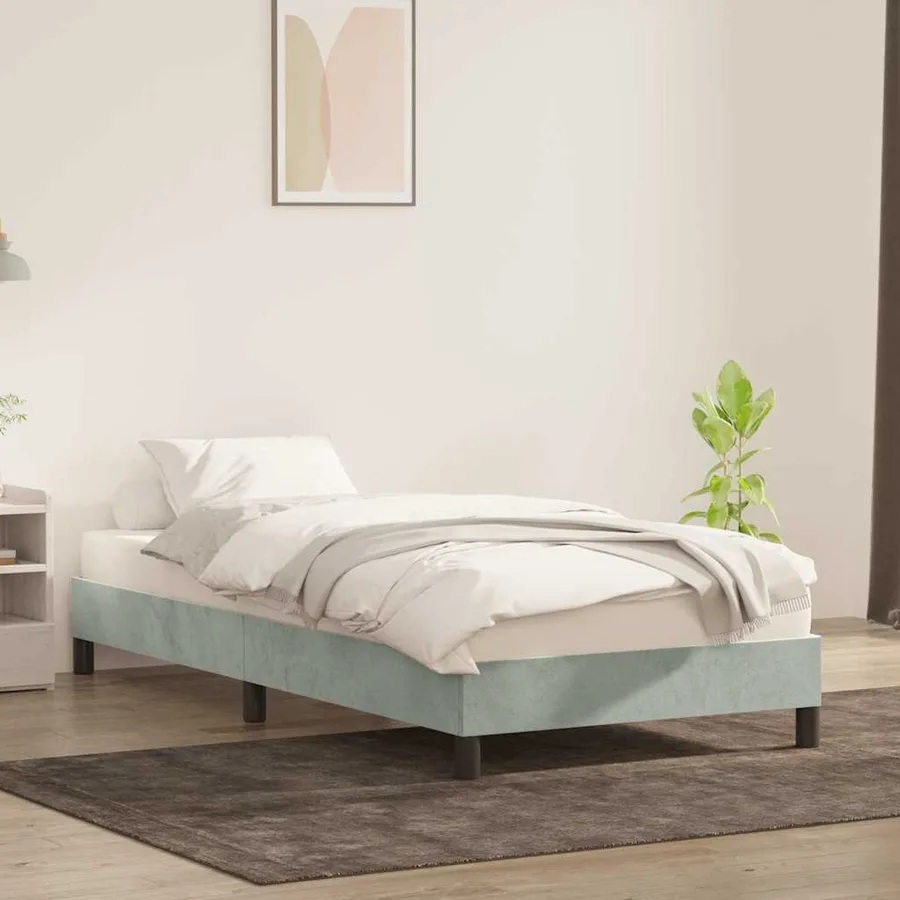 Cadre de lit sans matelas gris clair 90x210 cm velours - 3