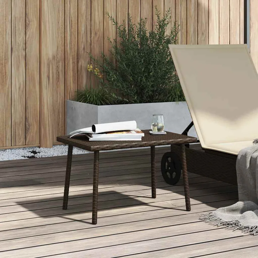 Table basse de jardin rectangulaire marron 60x40x37 cm rotin - 3
