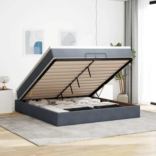 Cadre de lit ottoman avec matelas gris foncé 200x200 cm velours