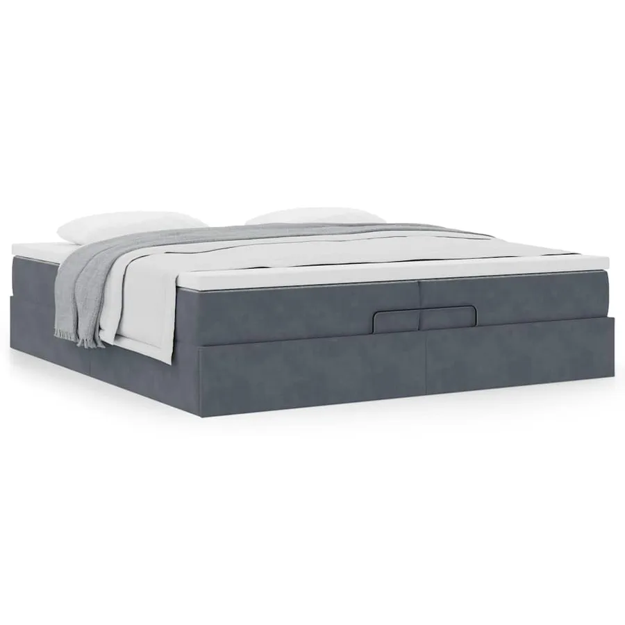 Cadre de lit ottoman avec matelas gris foncé 200x200 cm velours - 4