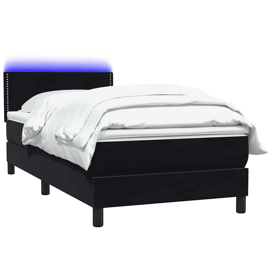 Sommier à lattes de lit avec matelas et LED noir 100x210 cm velours - 3