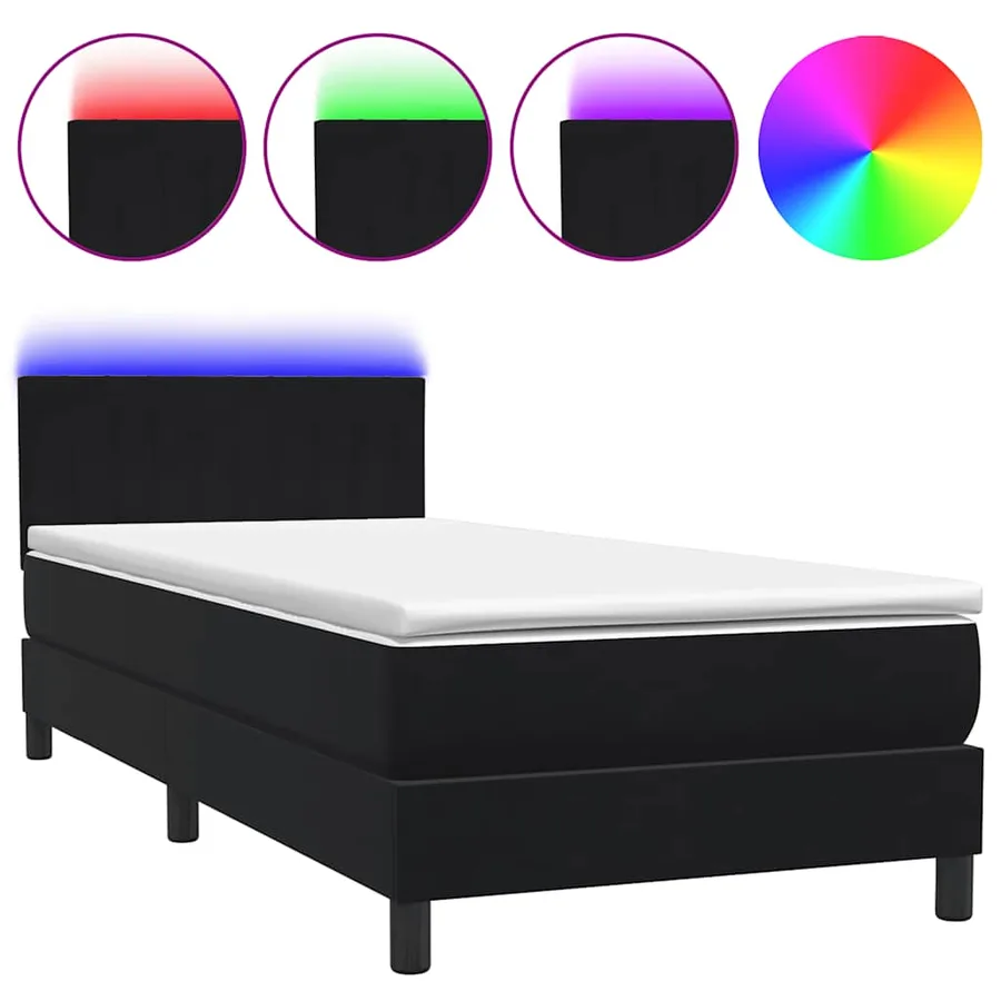 Sommier à lattes de lit avec matelas et LED noir 100x210 cm velours - 2