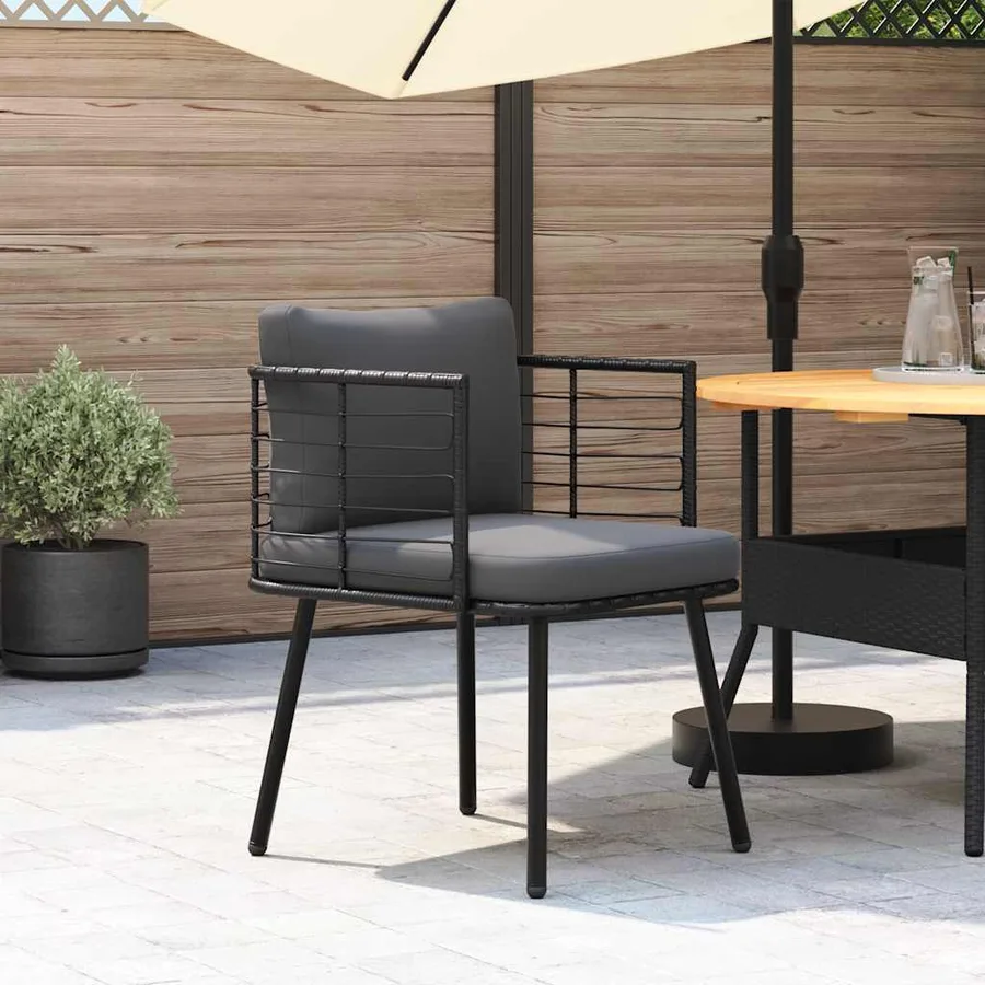Chaise de jardin avec coussins noir résine tressée - 2