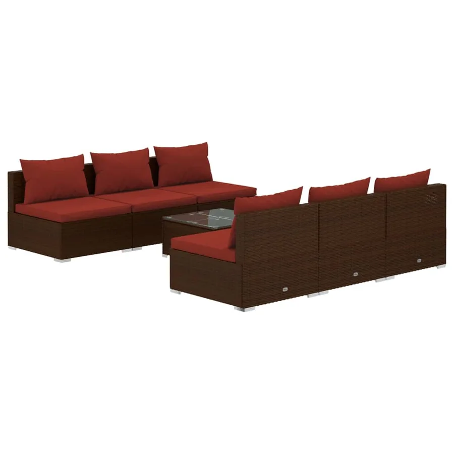 Salon de jardin 7 pcs avec coussins Résine tressée Marron - 2