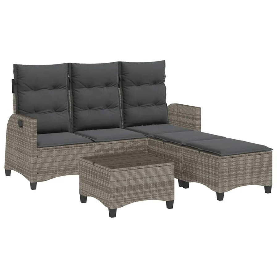 Salon de jardin 3 pcs avec coussins forme L gris résine tressée - 2