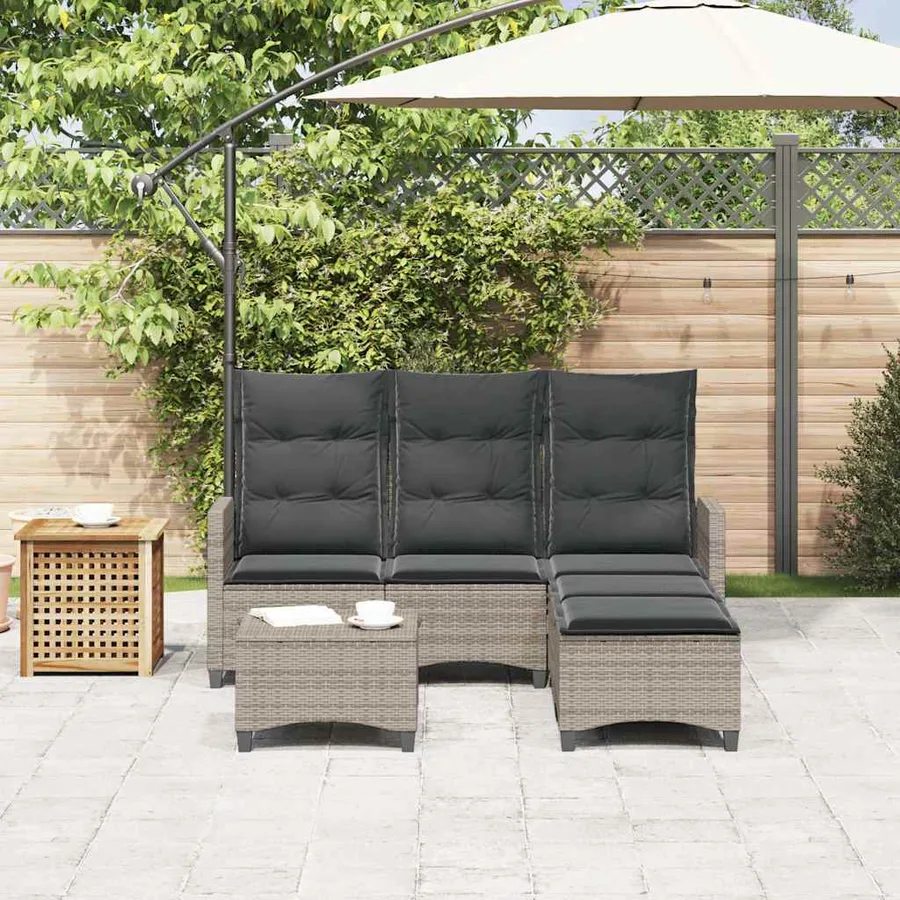 Salon de jardin 3 pcs avec coussins forme L gris résine tressée - 3