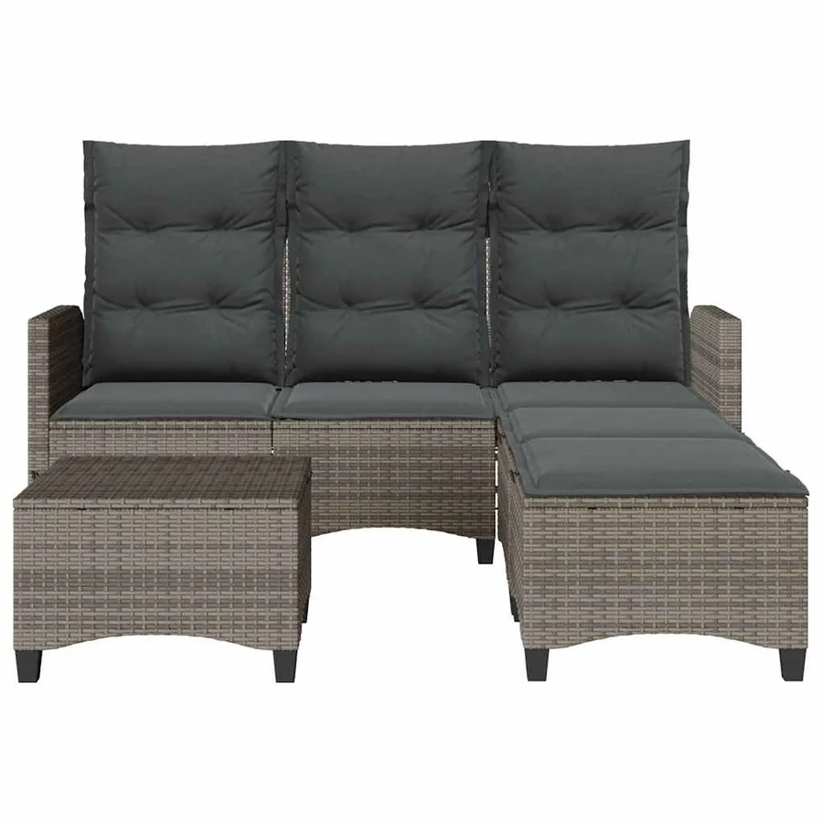 Salon de jardin 3 pcs avec coussins forme L gris résine tressée - 4