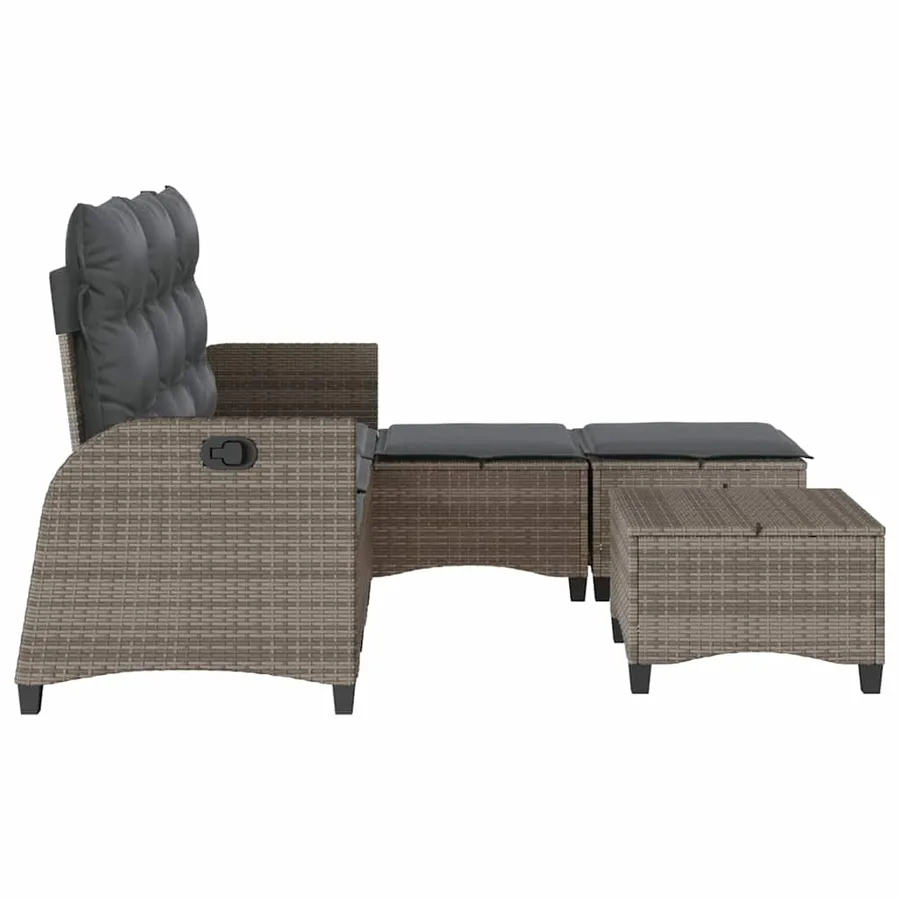 Salon de jardin 3 pcs avec coussins forme L gris résine tressée - 5