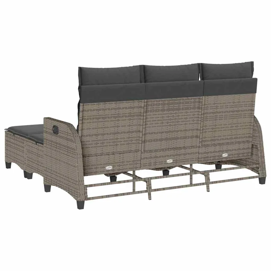 Salon de jardin 3 pcs avec coussins forme L gris résine tressée - 6