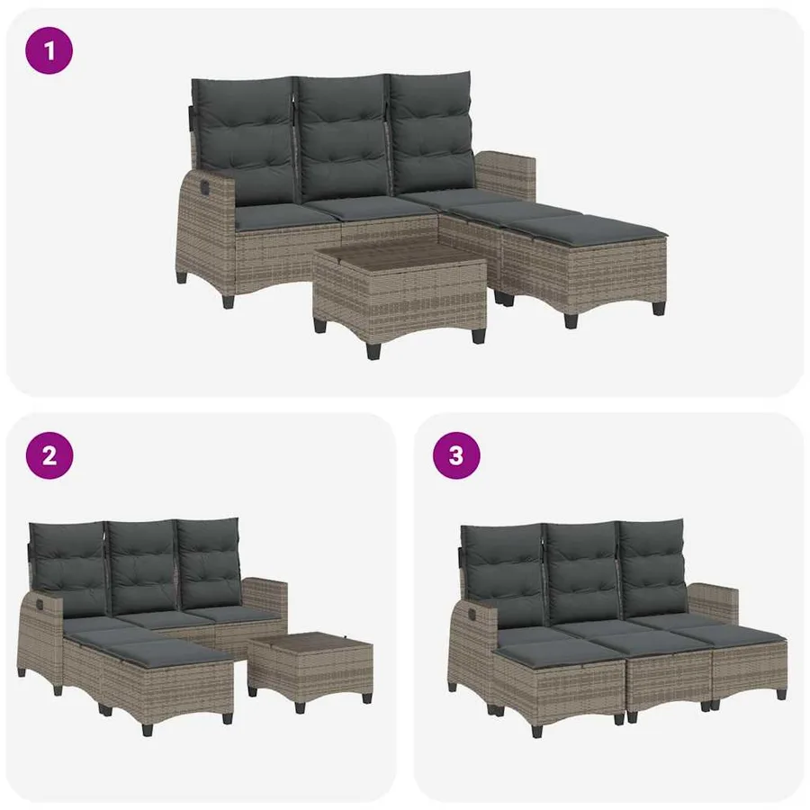 Salon de jardin 3 pcs avec coussins forme L gris résine tressée - 8