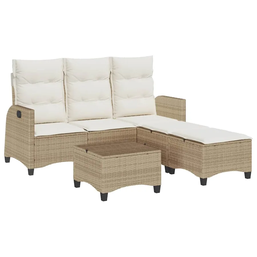 Salon de jardin avec coussins forme de L 3 pcs beige polyrotin - 2