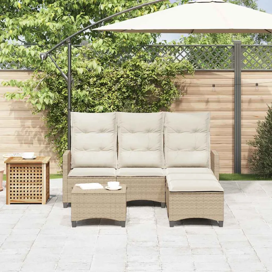 Salon de jardin avec coussins forme de L 3 pcs beige polyrotin - 3