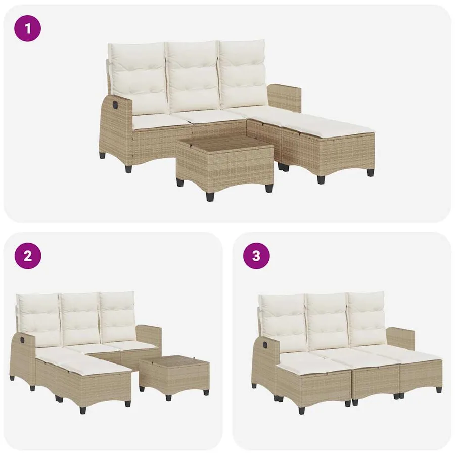 Salon de jardin avec coussins forme de L 3 pcs beige polyrotin - 8